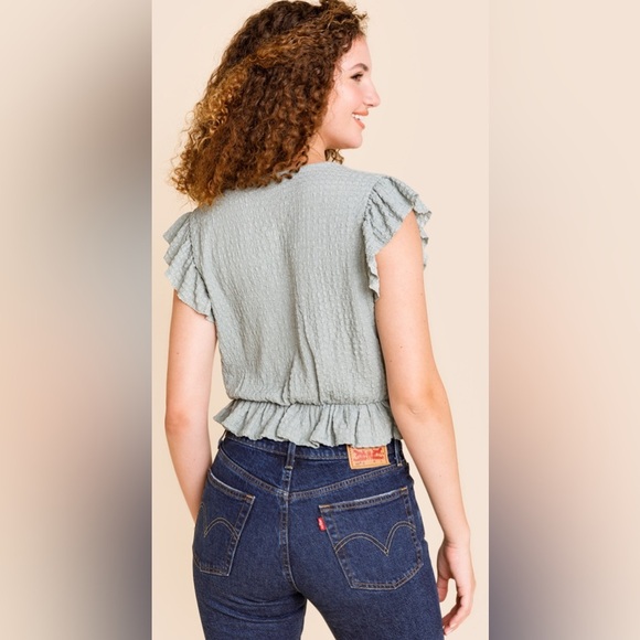 Elegant Green Wrap Top - Picture 2 of 6